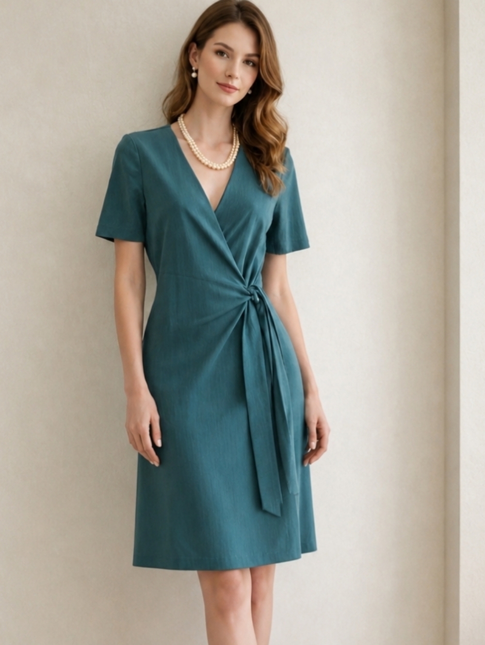 Yaya | Teal Tie Waist Wrap Midi Dress NWT